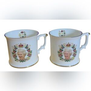2012 Queen Elizabeth Diamond Jubilee Tea Cup Set. Gold Trim, Royal Designs, Mint